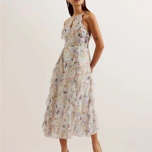 Ted Baker Pastel Floral Ruffle Midi Dress
